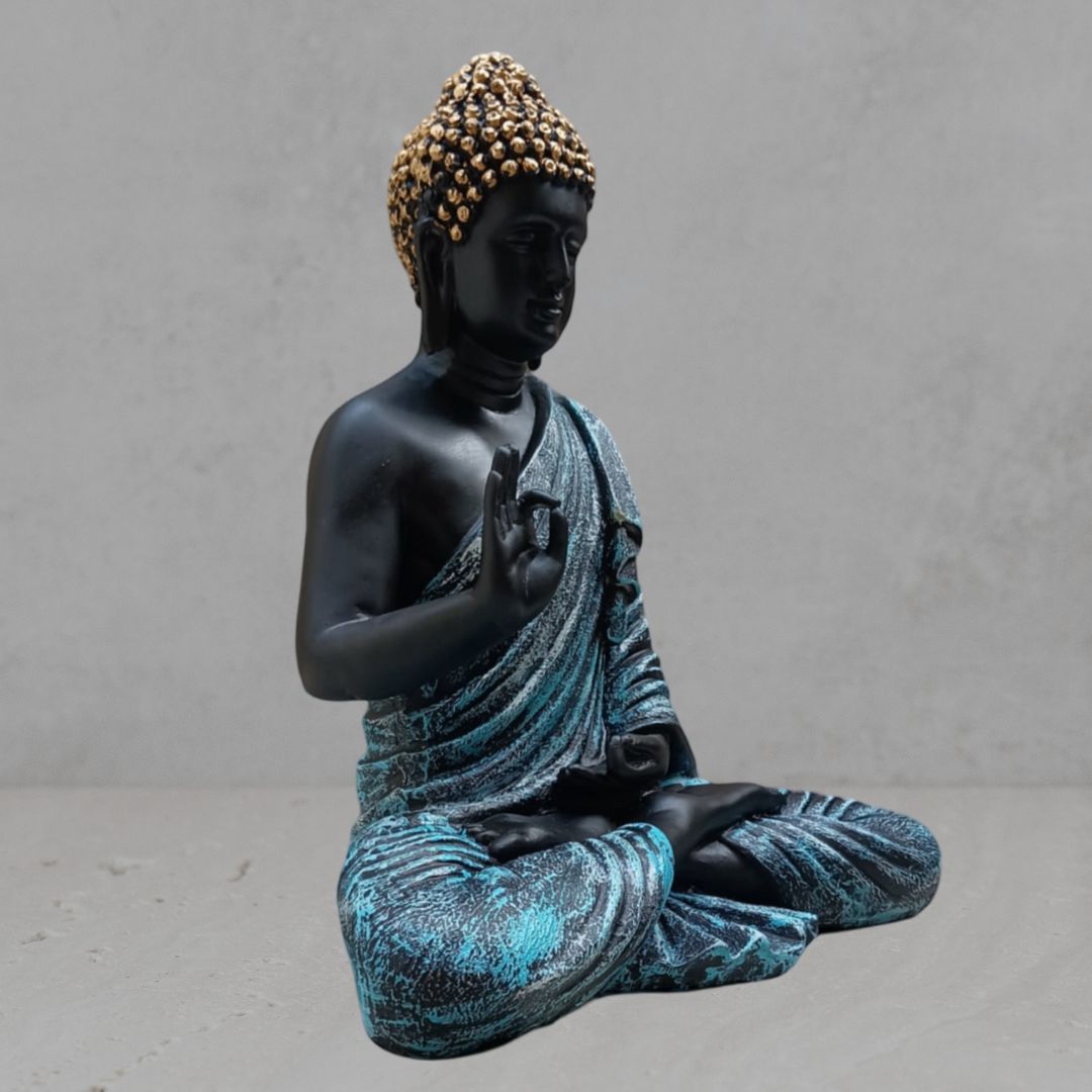 Antique 2 Feet Blue Meditating Buddha Idol Sculpture | EnamorarDecor