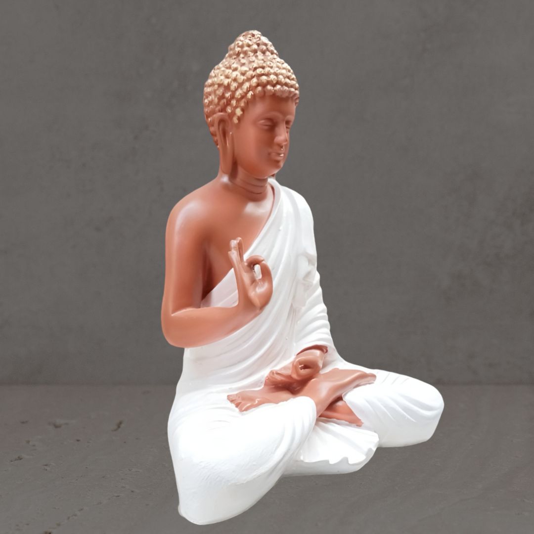 Antique 2 Feet White Meditating Buddha Idol Sculpture | EnamorarDecor