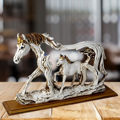 Antique Horse with Baby Horse Sculpture (White) | EnamorarDecor