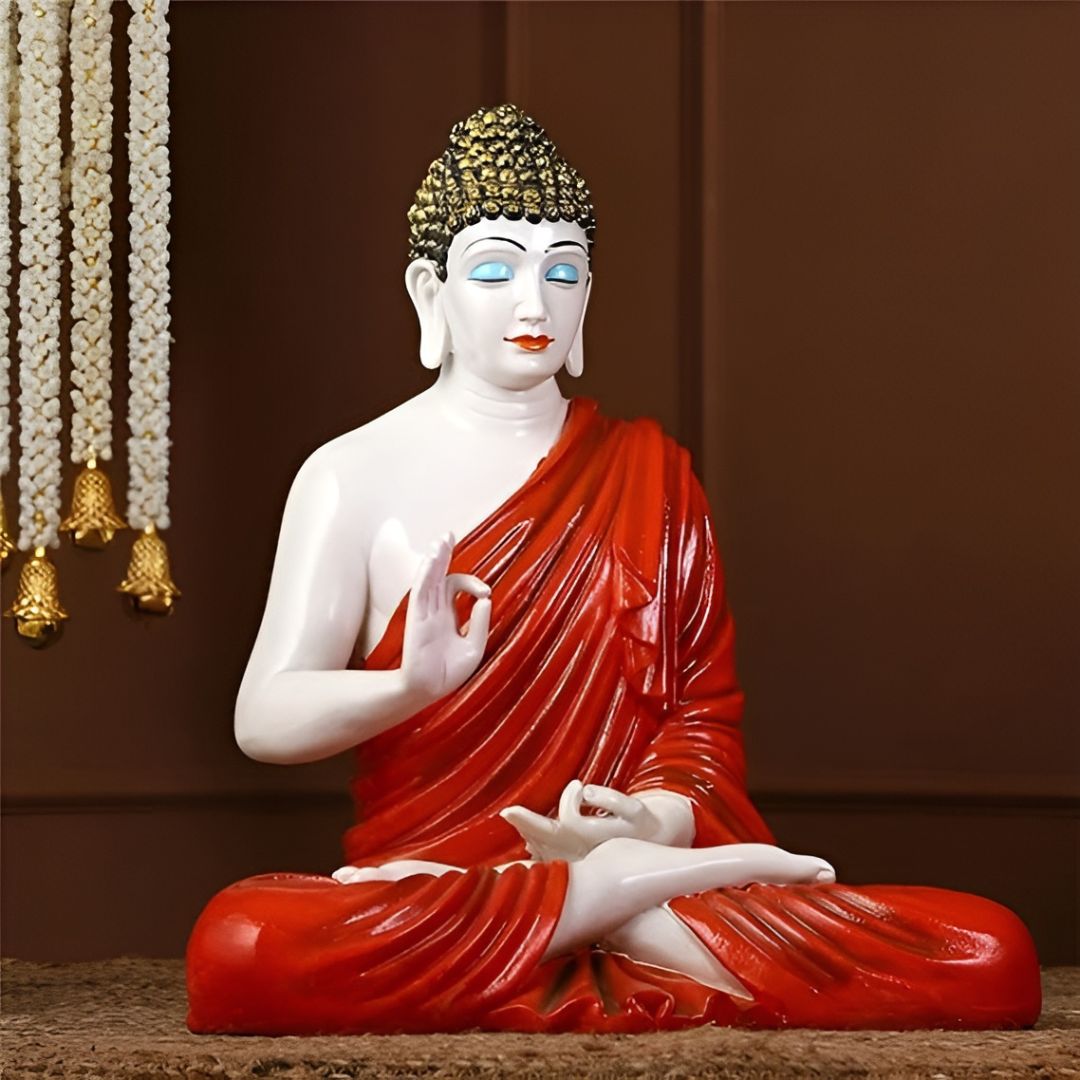 Antique 2 Feet Red Meditating Buddha Idol Sculpture | EnamorarDecor