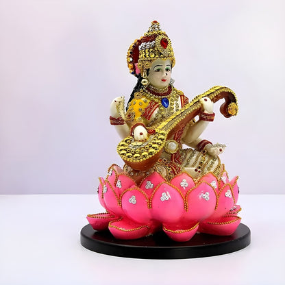 Goddess Saraswati On Lotus Antique Sculpture | EnamorarDecor