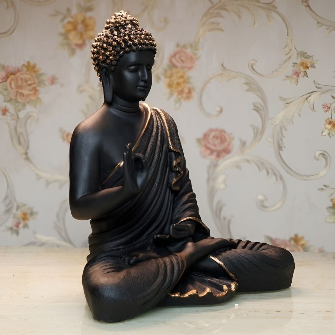 Antique 2 Feet Black Meditating Buddha Idol Sculpture | EnamorarDecor