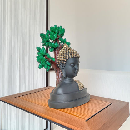 Antique Half Body Buddha Tree Sculpture (Black) | EnamorarDecor