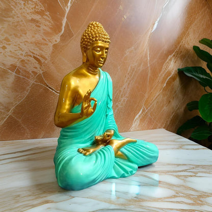 Antique 2 Feet Meditating Buddha Idol Green Sculpture | EnamorarDecor