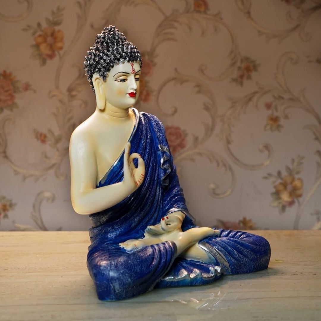 Antique 2 Feet Blue Meditating Buddha Idol Sculpture | EnamorarDecor