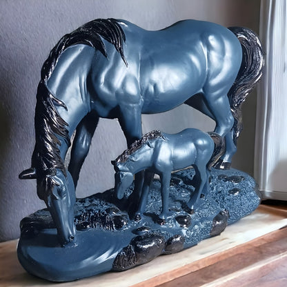 Antique Mother & Baby Horses Drinking Water Sculptures | EnamorarDecor