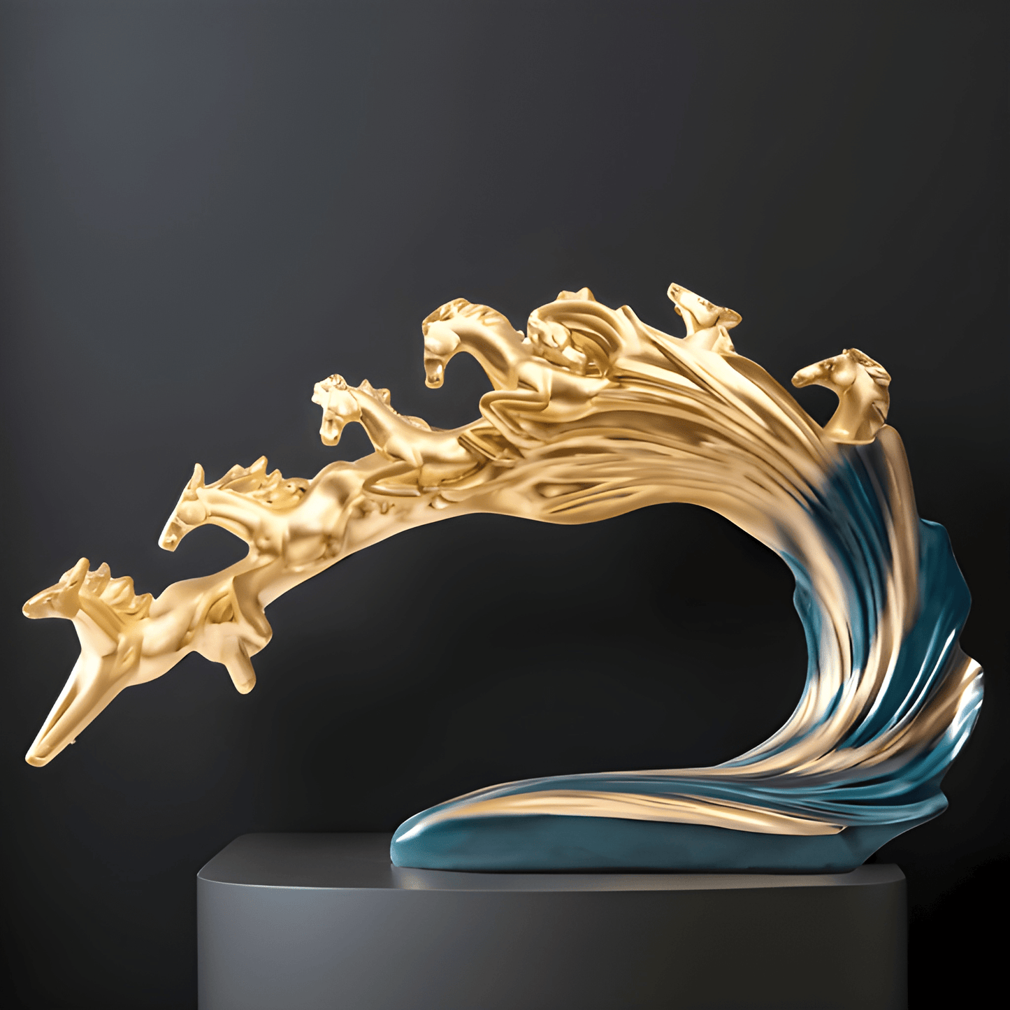 PAGASUS Blue 7 Horses Polyresin Showpiece | EnamorarDecor