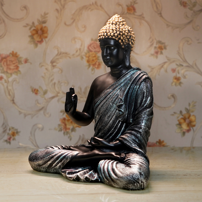 Antique Medium Size Black Meditating Buddha Idol | EnamorarDecor