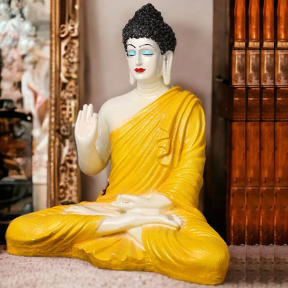 Antique 2 Feet Yellow Meditating Buddha Idol Sculpture | EnamorarDecor