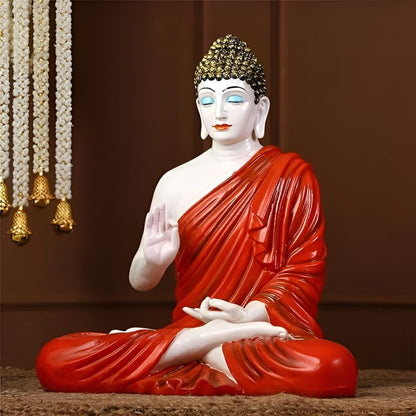 Antique 2 Feet Red Meditating Buddha Idol Sculpture | EnamorarDecor