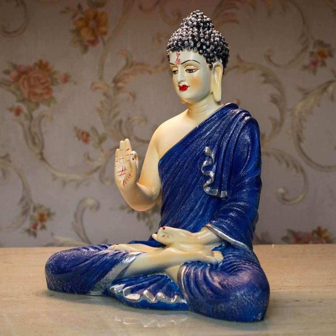 Antique 2 Feet Blue Meditating Buddha Idol Sculpture | EnamorarDecor