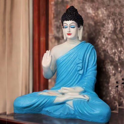 Antique 2 Feet Blue White Meditating Buddha Idol Sculpture | EnamorarDecor