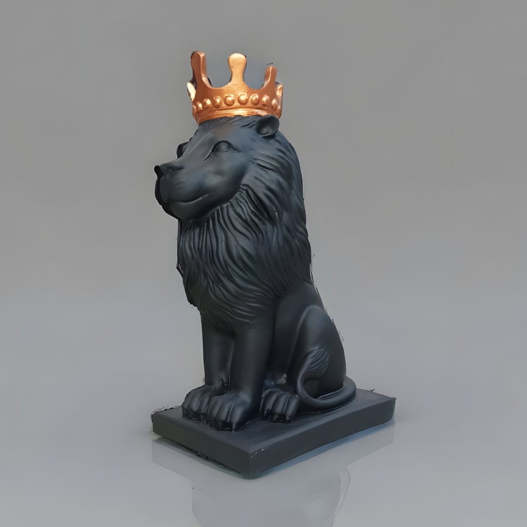 Antique Royal King Lion With Crown (Black) Sculpture | EnamorarDecor