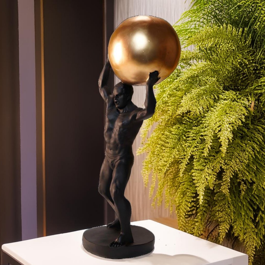 Antique Man Holding Atlas Globe Sculpture | EnamorarDecor