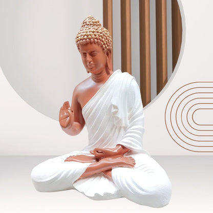 Antique 2 Feet White Meditating Buddha Idol Sculpture | EnamorarDecor