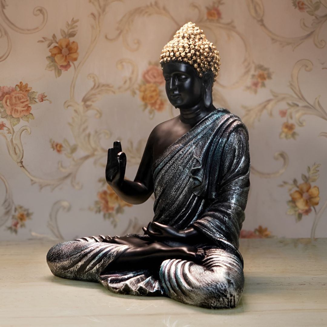 Antique 2 Feet Black Meditating Buddha Idol Sculpture | EnamorarDecor