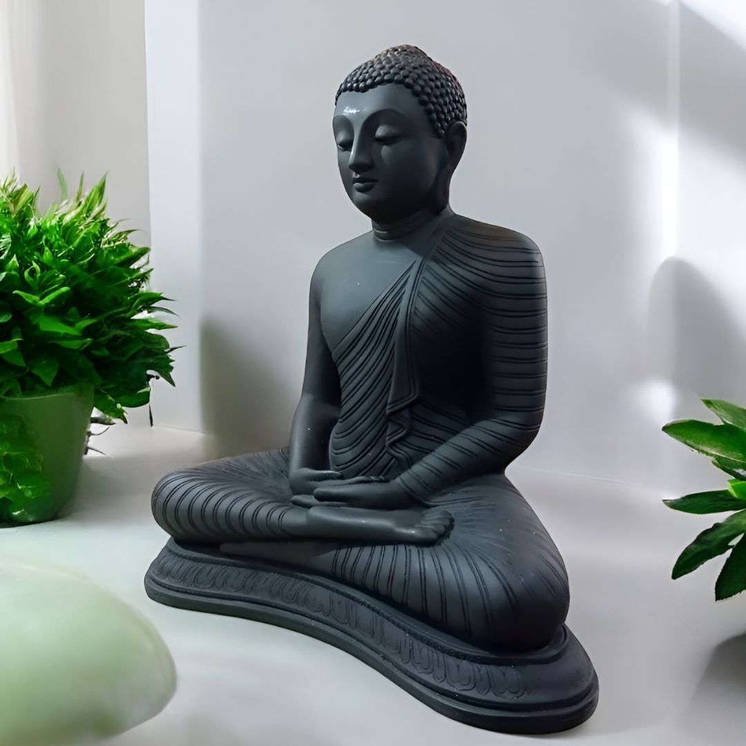 Antique Meditating Zen Buddha Black 2 Feet Sculpture | EnamorarDecor