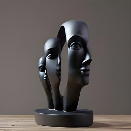 Antique 3 Ring Face Human Family Sculpture (Black) | EnamorarDecor