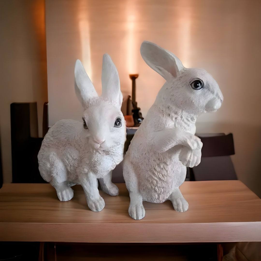 Antique Pair of Sitting & Standing Rabbit (Bunny) Sculptures | EnamorarDecor