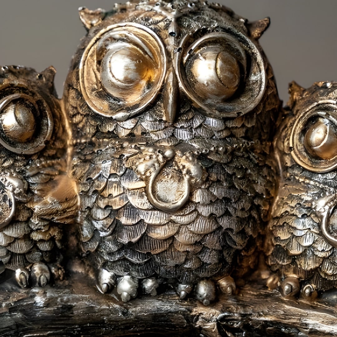 5 Owls Sitting on a Branch Antique Sculpture (Golden) | EnamorarDecor